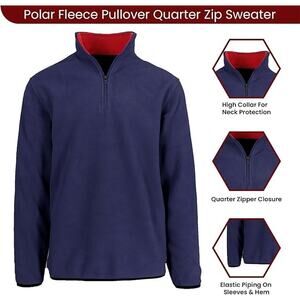 Quarter Zip BLUE Fleece Pullover Long Sleeve Sweatshirt Mid Weight Sweater